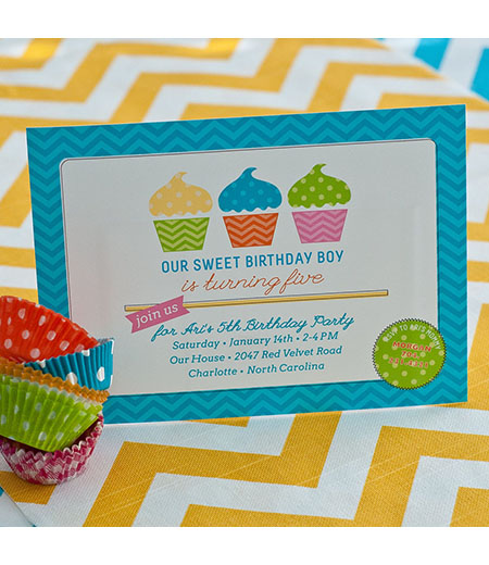 Chevron Cupcake Birthday Party Printable Invitation - Blue